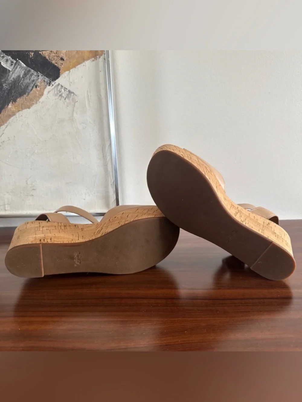 COACH Becka Leather Cork Wedge Sandals Platform Nude Tan Size 8 - Picture 9 of 9